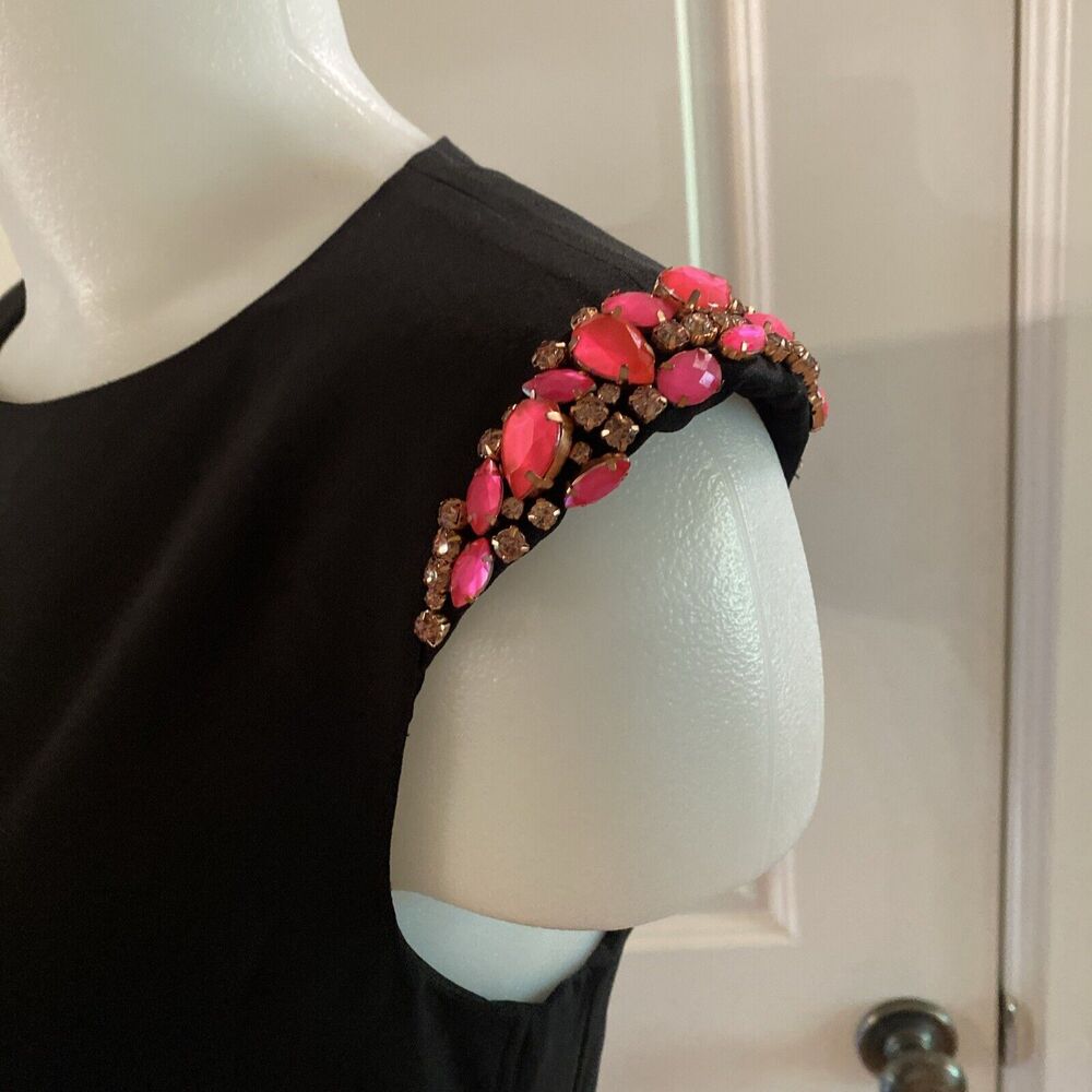 Ted Baker London Black Pink Rhinestones Zipper Back Sleeveless Shift Dress - 3 - Picture 6 of 16